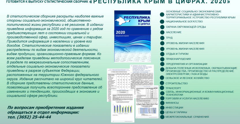 Готовится к изданию статистический сборник "Республики Крым в цифрах. 2020"